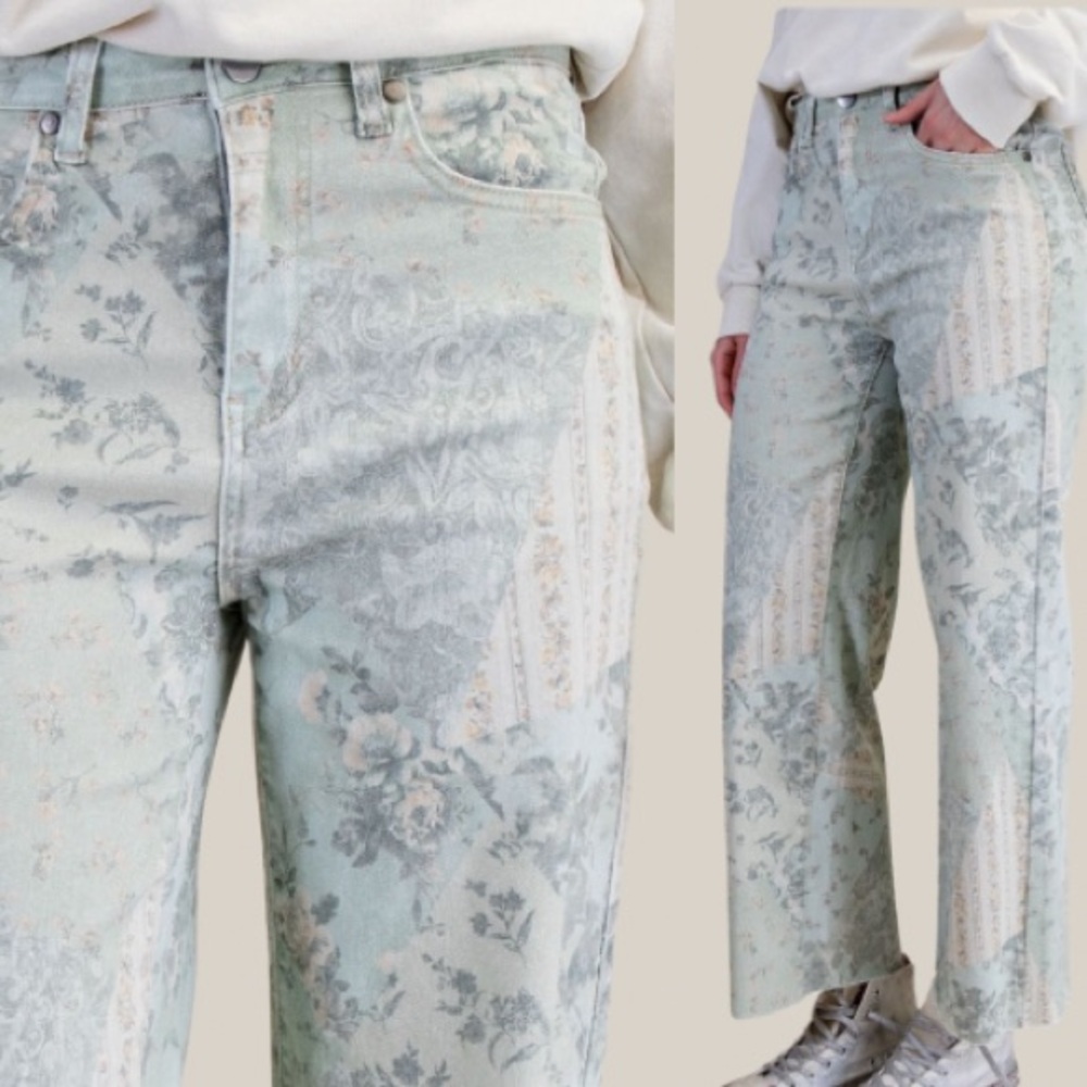 New In Patchwork Printed Stretch Twill Pants - image 1